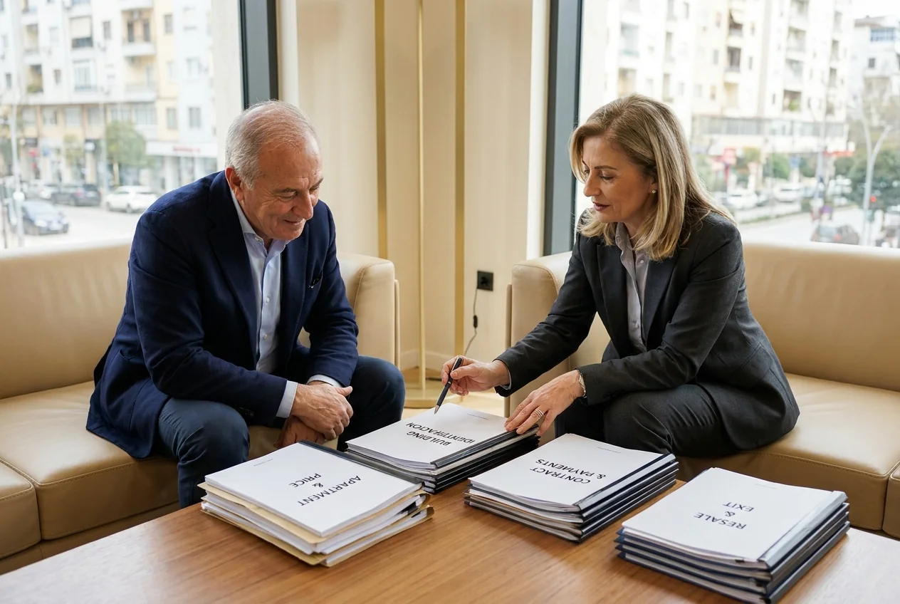 Consulente e investitore verificano contratto e documenti di Durrës Yachts & Marina